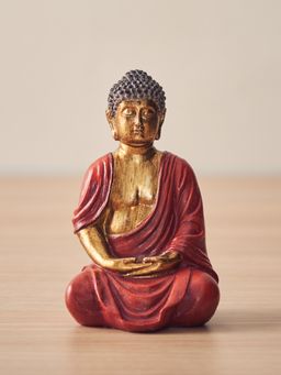 Pure Home + Living - Red and Gold Polyresin Meditating Buddha Sculpture - Small