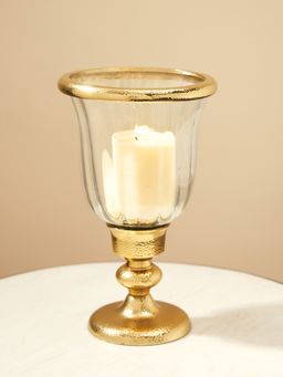 Pure Home + Living - Clear Glass Hurricane with Tall Metal Stand - Small