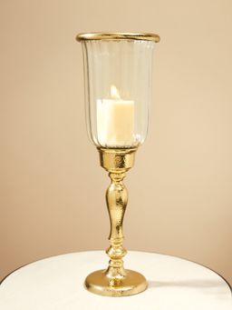 Pure Home + Living - Clear Glass Hurricane with Curved Metal Stand - Small