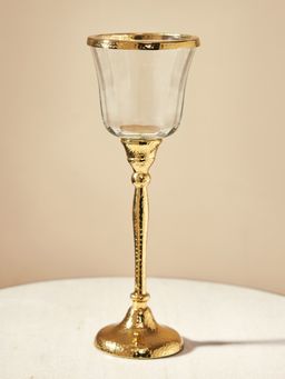 Pure Home + Living - Clear Glass Hurricane with Textured Metal Stand - Large