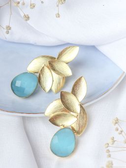 Johori - Gold Plated Aqua Leaf Studs