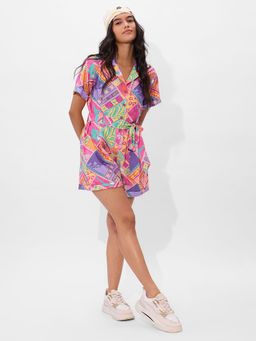 The Souled Store - Multi-Color Abstract Playsuit with Belt (Set of 2)