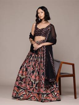 Aarke Ritu Kumar - Black Nur Lehenga with Blouse and Dupatta (Set of 3)
