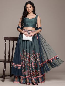 Aarke Ritu Kumar - Blue Elsie Lehenga with Blouse and Dupatta (Set of 3)