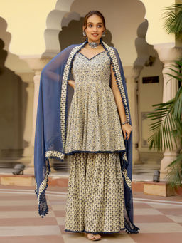 LIROSE - Classy Printed Peplum Kurta with Sharara and Dupatta (Set of 3)