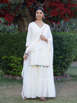 LIROSE - Graceful Pearl Short Kurta with Voile Sharara and Chiffon Dupatta (Set of 3)