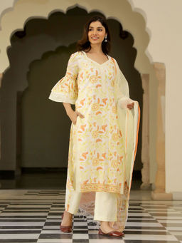 LIROSE - Boho Chic Pocketed Kurta with Pant and Dupatta (Set of 3)