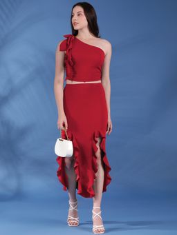 KOTTY - Women Red Solid Co-Ord (Set of 2)