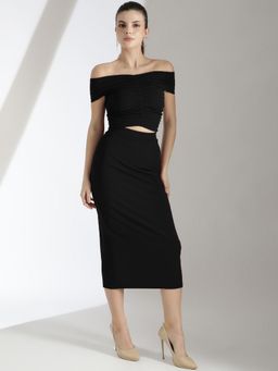 KOTTY - Women Black Off Shoulder Co-Ord (Set of 2)