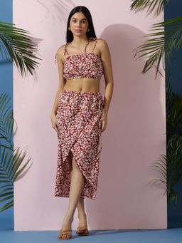 KOTTY - Women Maroon Floral Printed Co-Ord (Set of 2)