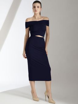 KOTTY - Women Navy Blue Off Shoulder Co-Ord (Set of 2)