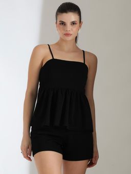 KOTTY - Women Black Tie-Up Top with Shorts Co-Ord (Set of 2)