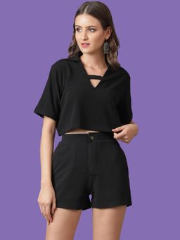 KOTTY - Women Black Solid Co-Ord (Set of 2)
