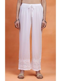House of Chikankari - White Cotton Chikankari Solid Women's Palazzo