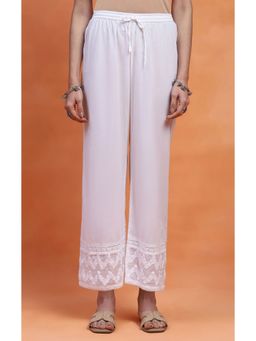 House of Chikankari - White Cotton Solid Women's Pant