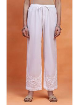 House of Chikankari - White Cotton Chikankari Solid Women's Pant