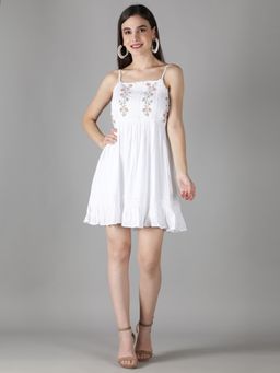 DEBONATELLA - White Embroidered Sleeveless Dress