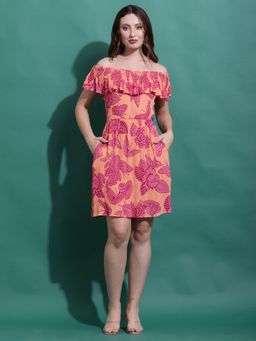 DEBONATELLA - Orange Off Shoulder Short Dress