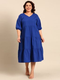 THE PINK MOON - Blue Cotton Tiered Dress