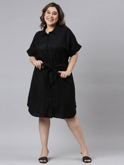 THE PINK MOON - Black Shirt Dress with Belt