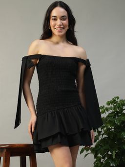 Oxolloxo - Women Black Cotton Off Shoulder Dress