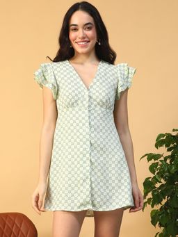 Oxolloxo - Women Green Viscose V-Neck Dress