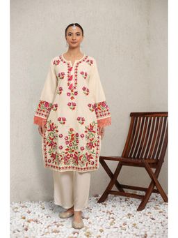 HOUSE OF KARI - Falak Kashmiri Long Kurta - Off White