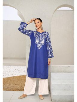 HOUSE OF KARI - Falak Kashmiri Long Kurta - Navy Blue