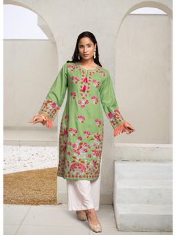 HOUSE OF KARI - Falak Kashmiri Long Kurta - Olive