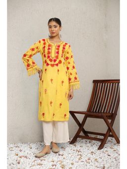 HOUSE OF KARI - Falak Kashmiri Long Kurta - Yellow