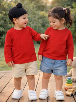 The Natkhat Tales - Red Unisex Kids Solid Organic Cotton T-Shirt