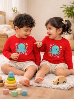 The Natkhat Tales - Red Unisex Kids Printed Organic Cotton T-Shirt