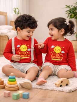 The Natkhat Tales - Red Unisex Kids Printed Organic Cotton T-Shirt