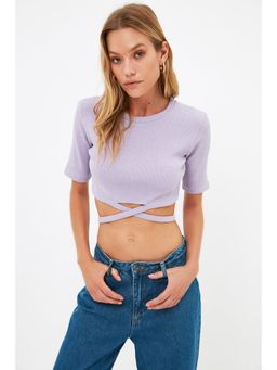 Trendyol - Lila Semi-fit Solid-plain Round Neck Top