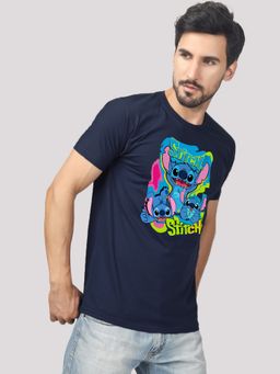 Greylongg - Navy Blue Graphic Printed Round Neck T-Shirt