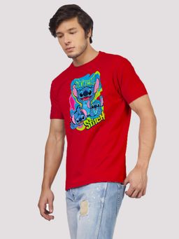 Greylongg - Red Graphic Printed Round Neck T-Shirt