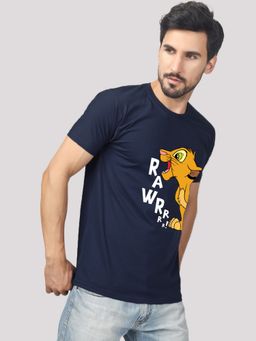 Greylongg - Navy Blue Graphic Printed Round Neck T-Shirt