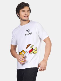 Greylongg - White Graphic Printed Round Neck T-Shirt