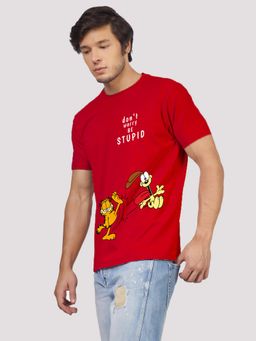 Greylongg - Red Graphic Printed Round Neck T-Shirt