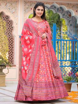 Odette - Pink Silk Gown With Dupatta and Belt For Women (Set of 3)