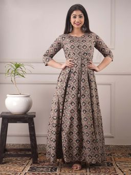 Odette - Grey Chanderi Printed Dress For Women