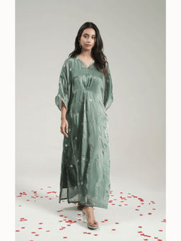 Galocher Clothing - Green Embellished Festive Kaftan Maxi Dress