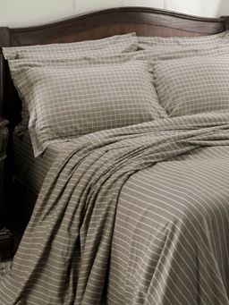 Maspar - Cotsmere Bliss Cotton 300 Tc Yarn Dyed Texture Brown King Bed Sheet With 2 Pillow Covers