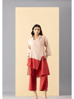 MARKKAH STUDIO - Women Pink Chambray Colorblock Kurta