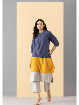 MARKKAH STUDIO - Women Multi-Color Chambray Colorblock Kurta