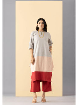 MARKKAH STUDIO - Women Multi-Color Chambray Colorblock Kurta