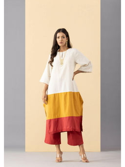 MARKKAH STUDIO - Women Multi-Color Chambray Colorblock Kurta