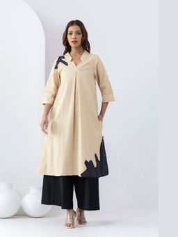 MARKKAH STUDIO - Women Beige Chambray Solid Kurta