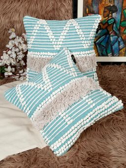 HOSTA HOMES - Pure Cotton Hand Crafted Cushion Covers Blue (Pack of 2) (16 x 16 Inches)