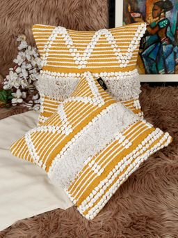 HOSTA HOMES - Pure Cotton Hand Crafted Cushion Covers Yellow (Pack of 2) (16 x 16 Inches)